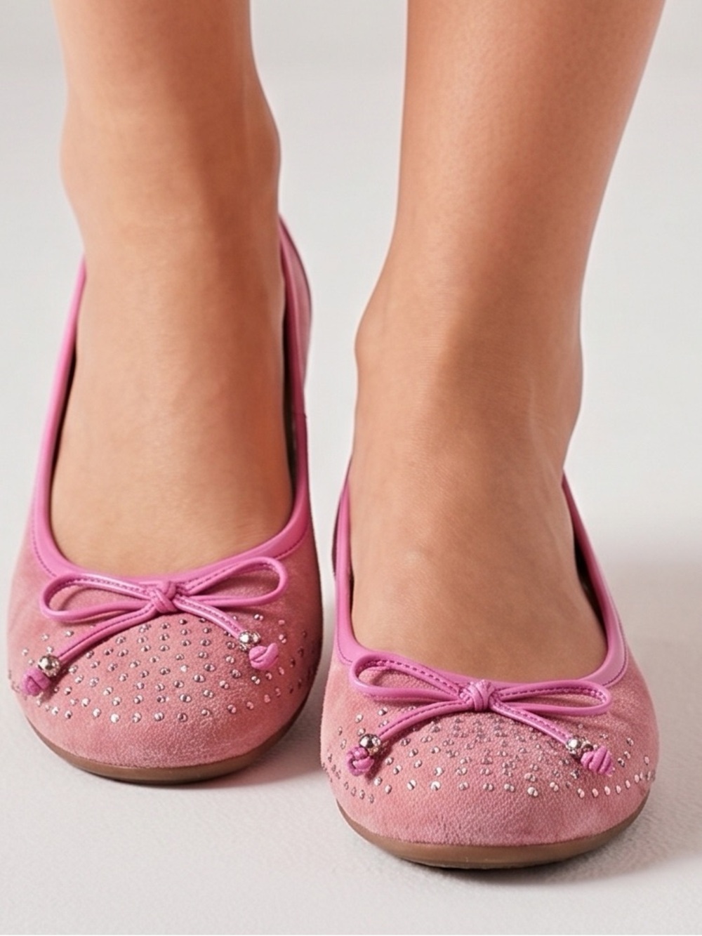 Anne Klein Sport Women's Pink Ballet Flats Size 7.5 Sparkly Bow Casual